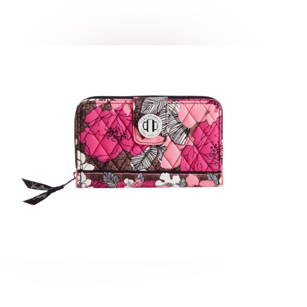 Vera Bradley kisslock zip around Pink & Brown Print Wallet